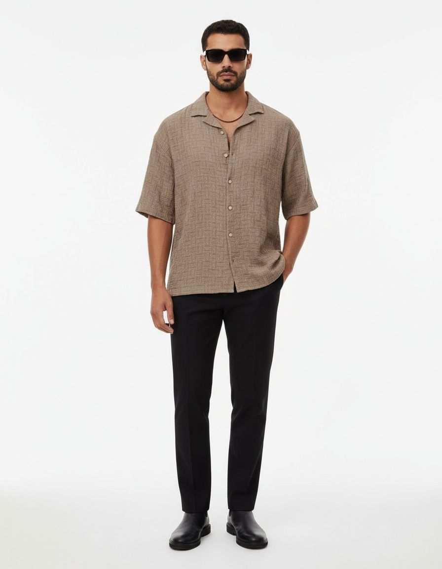 Camisa informal de manga corta transpirable y de corte entallado para hombre para verano