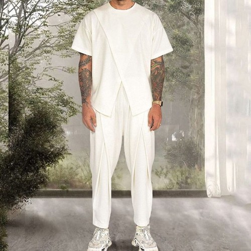 Street Style Short-Sleeve T-Shirt and Pants Two-Piece Sports Suit for Men's Summer Casual Wear