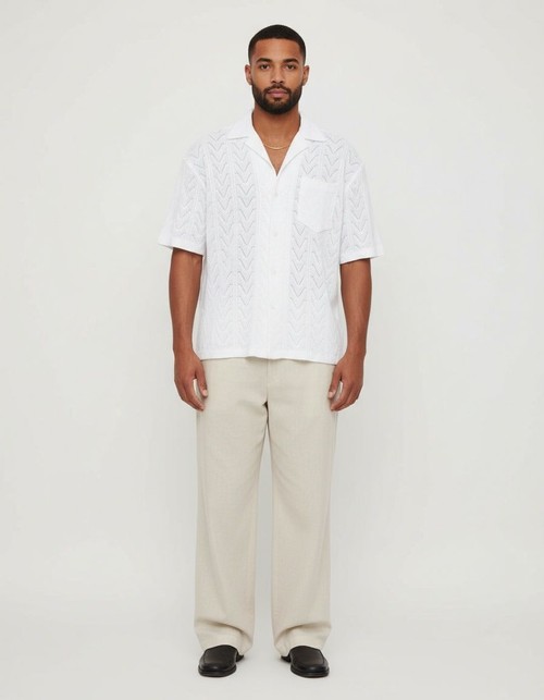 Knitted Loose Fit Short-Sleeve T-Shirt for Men's Breathable Summer Streetwear