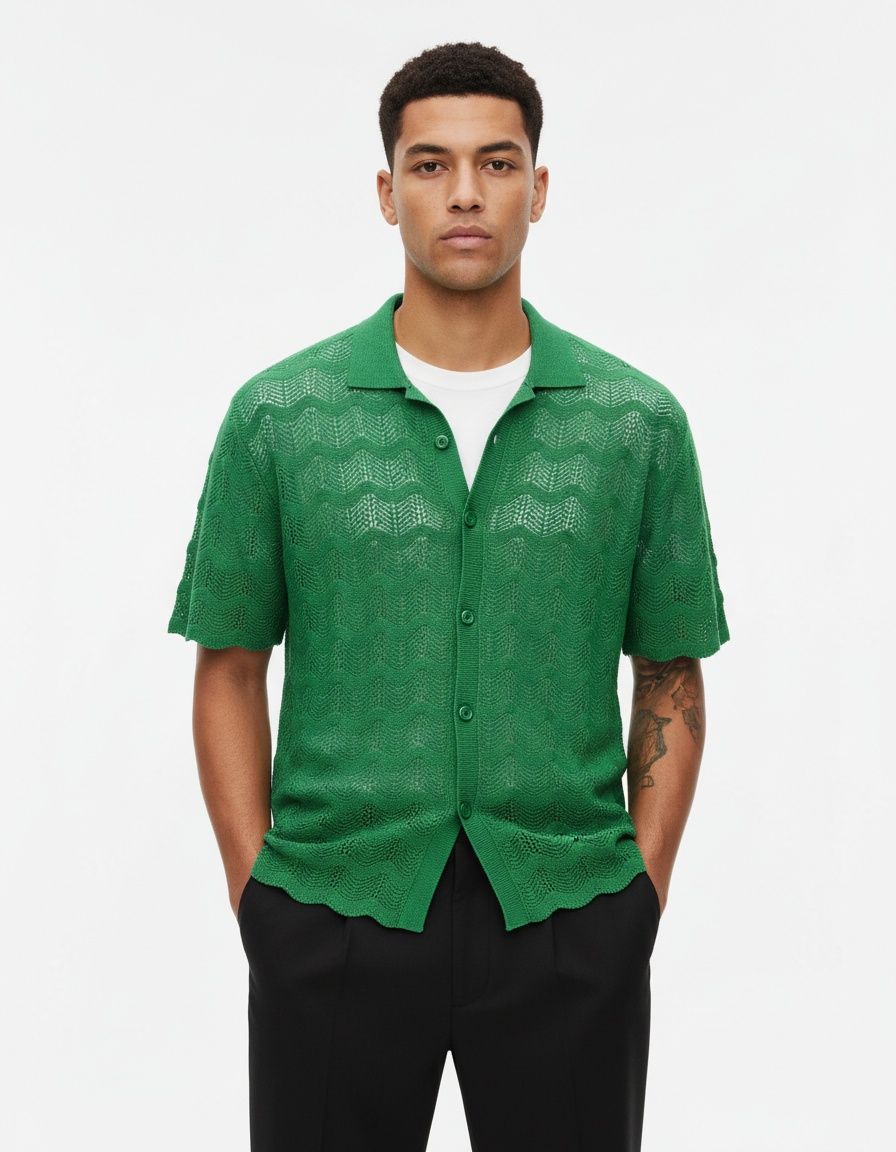 Knitted Loose Fit Short-Sleeve T-Shirt for Men's Casual Summer Streetwear