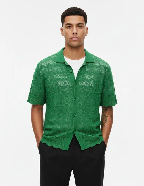 Knitted Loose Fit Short-Sleeve T-Shirt for Men's Casual Summer Streetwear
