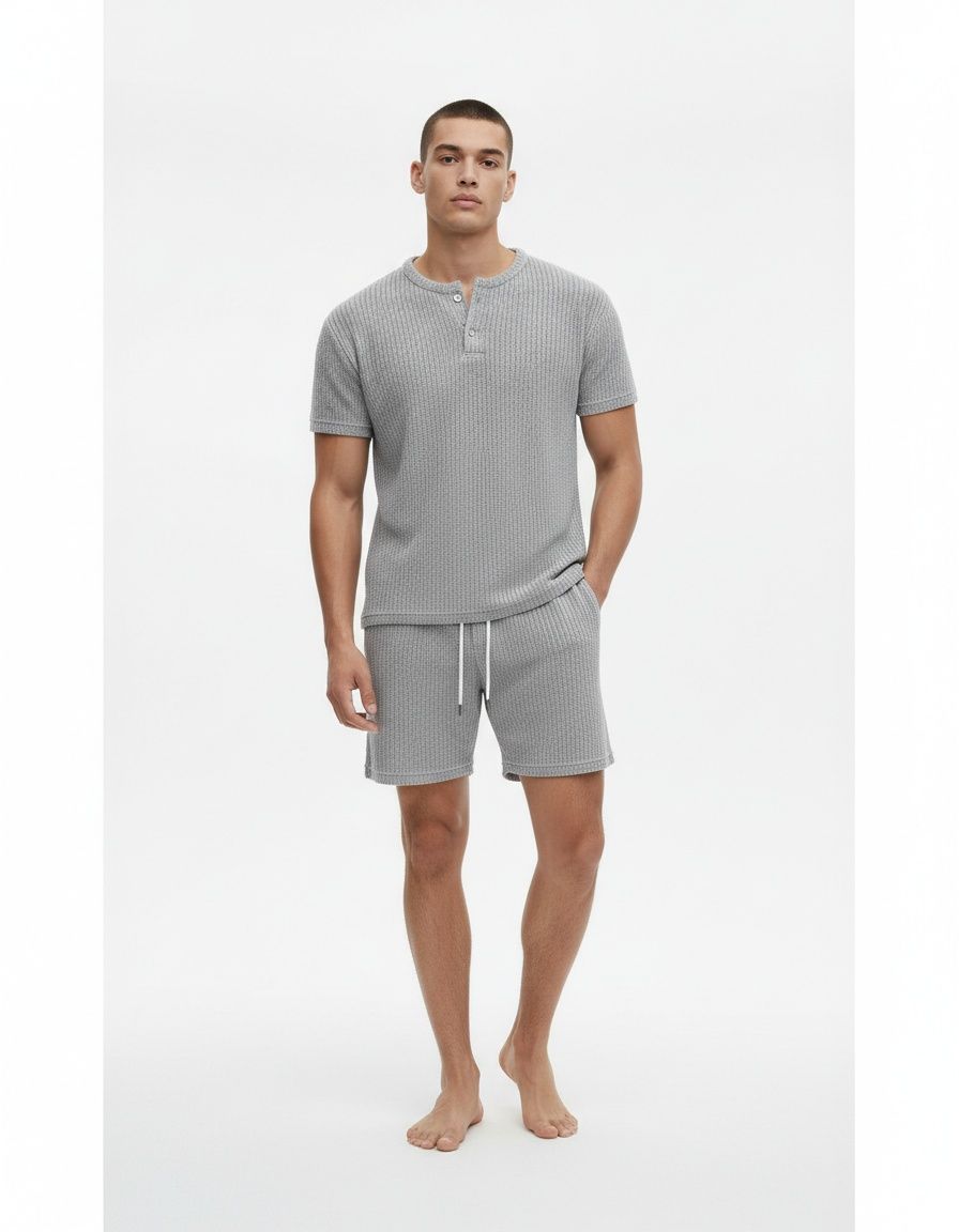 Loose Fit Breathable Cotton Blend T-Shirt and Shorts Sports Suit for Men's Casual Summer Wear