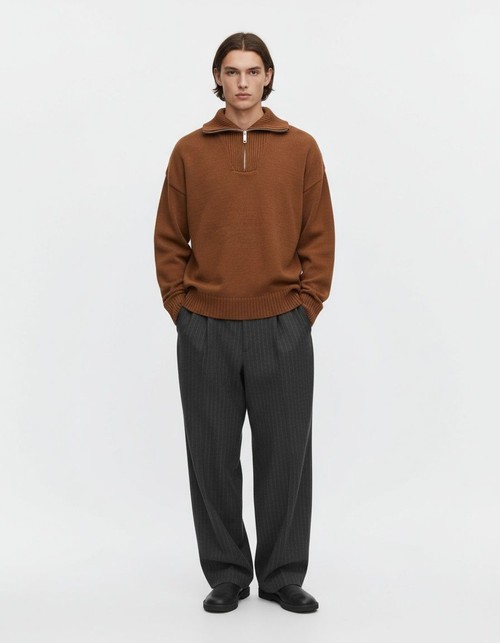 Half-Zip Knitted Pullover Sweater with Casual Fit for Men's Winter Wear