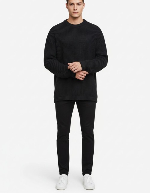 Einfarbiger Strickpullover mit Rundhalsausschnitt für Herren, atmungsaktive Wintersportbekleidung