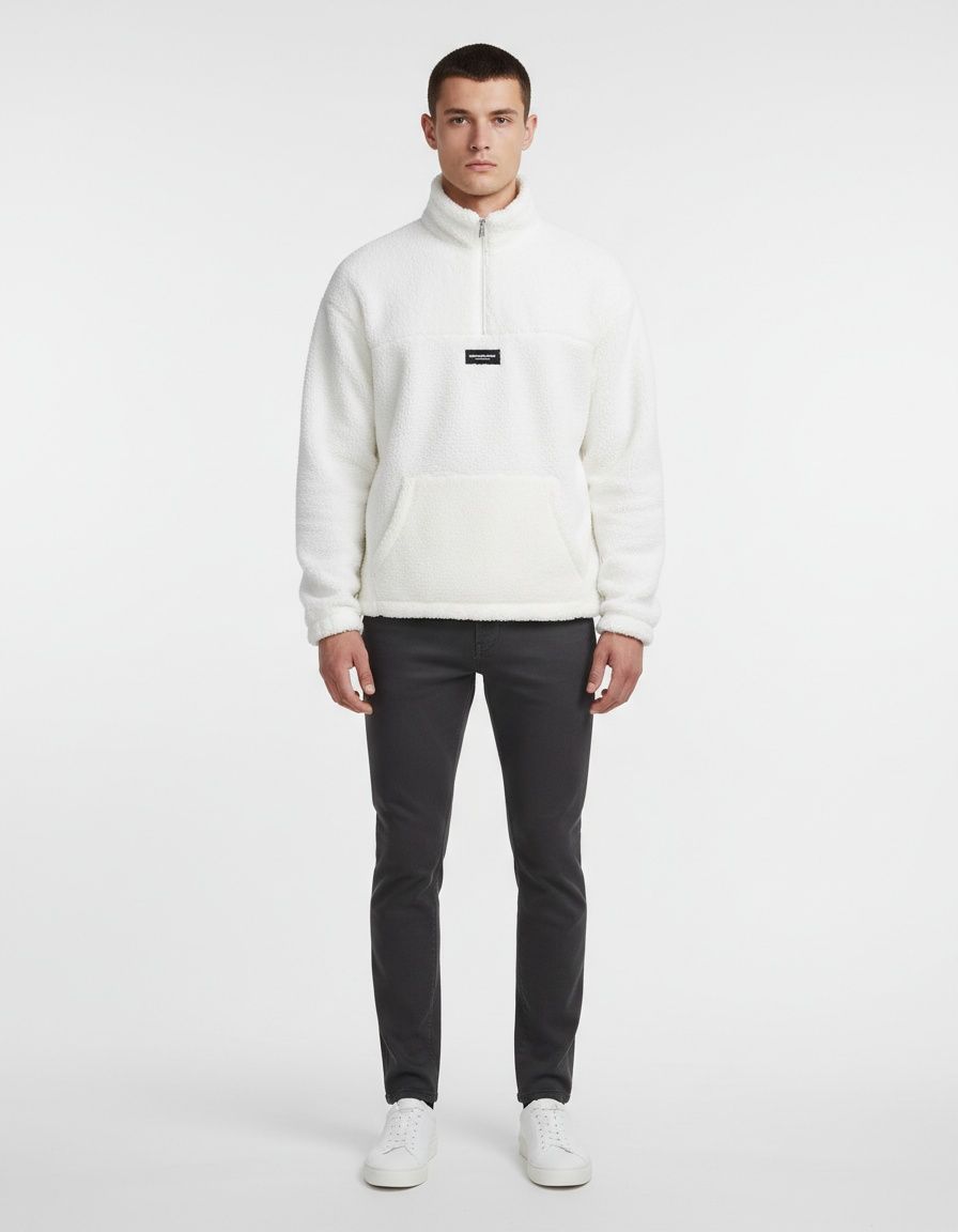 Plüschiges, locker sitzendes Winter-Sweatshirt mit Stehkragen und Reißverschluss für Herren – ideal für die Freizeit.