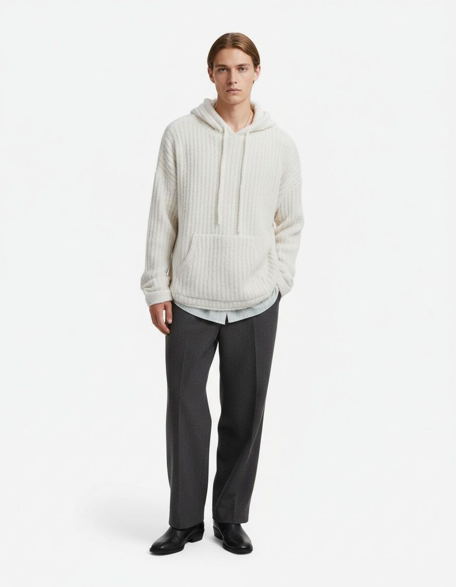 Loose Fit Hooded Knit Sweatshirt for Men's Casual Winter Wear