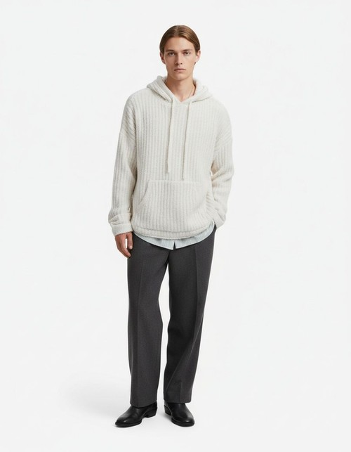 Loose Fit Hooded Knit Sweatshirt for Men's Casual Winter Wear