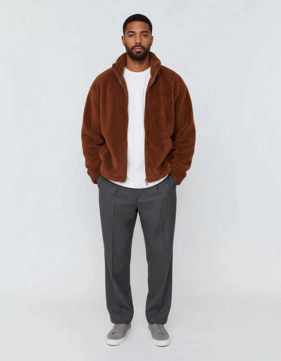 Plush Stand Collar Loose Sweatshirt for Men's Casual Winter Wear