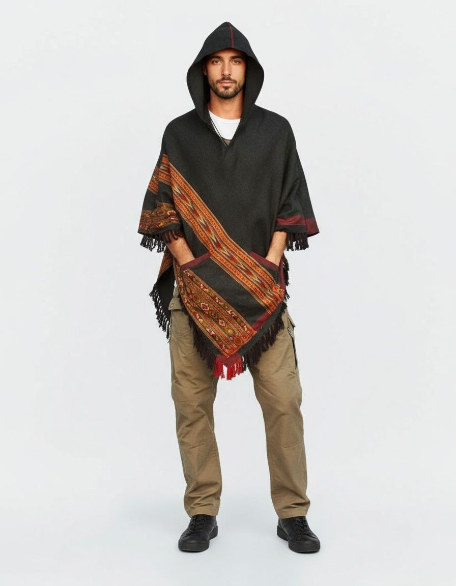 Retro Printed Hooded Cloak with Breathable Casual Fit for Men's Spring Wear