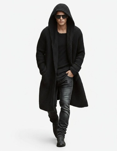 Solid Color Hooded Cardigan Sweater for Men's Winter Casual Wear