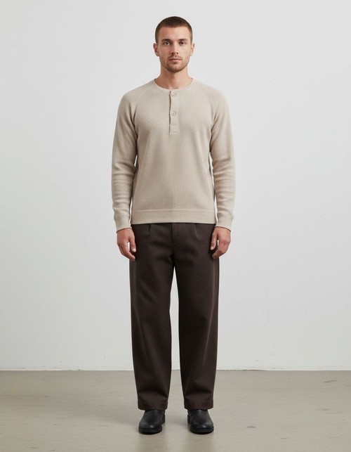 Retro Long-Sleeved Henley Knit Shirt for Men's Casual Winter Wear