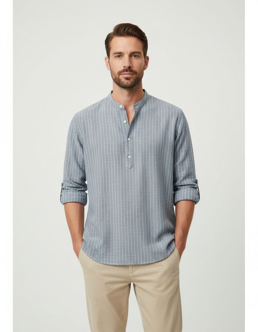 Striped Loose Fit Long-Sleeve Polo Shirt for Men's Casual Spring Wear