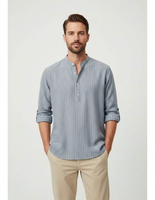 Striped Loose Fit Long-Sleeve Polo Shirt for Men's Casual Spring Wear