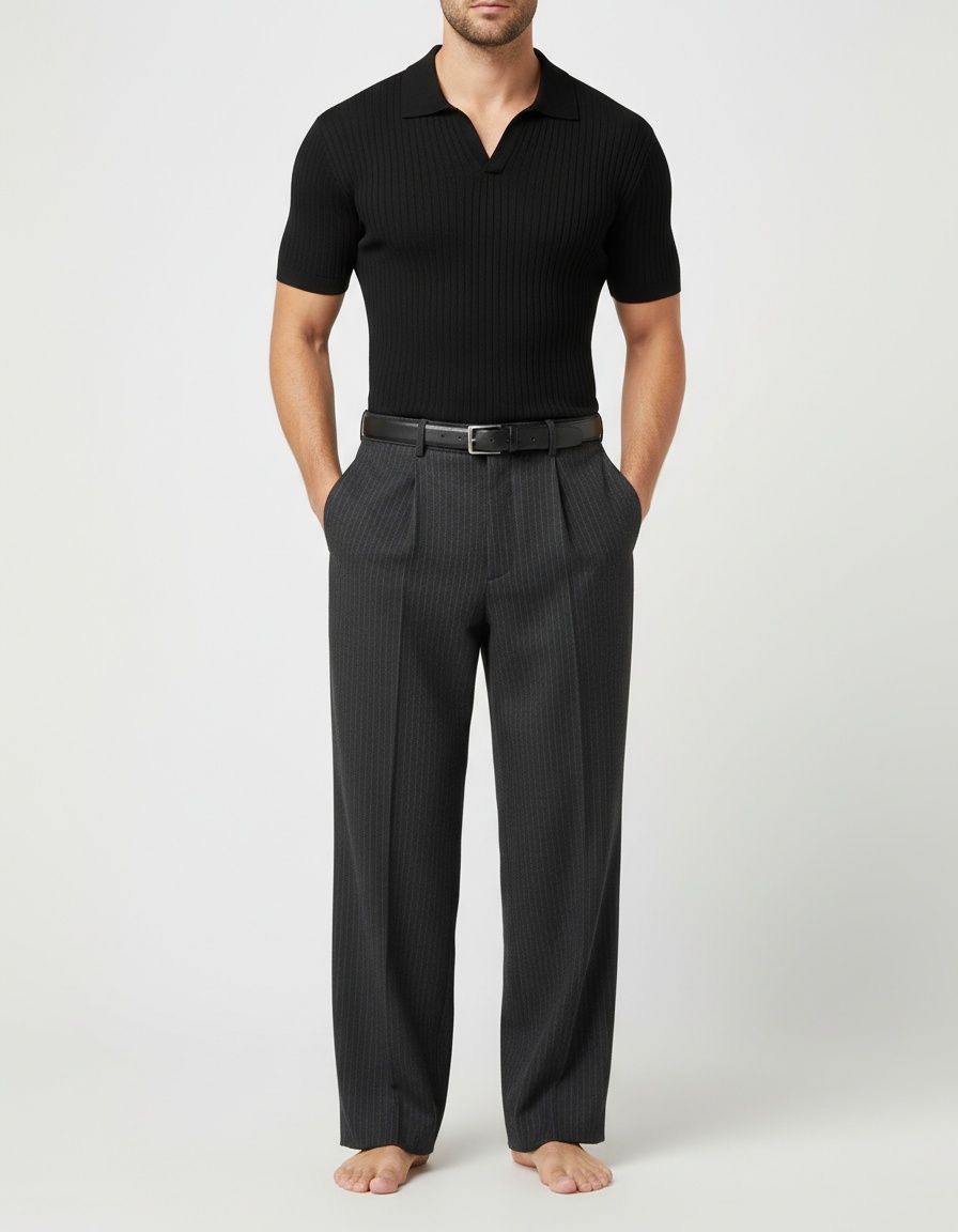 Slim Fit V-neck Short-Sleeve Polo Shirt for Men's Casual Summer Wear