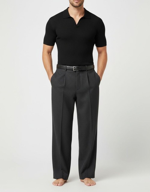 Slim Fit V-neck Short-Sleeve Polo Shirt for Men's Casual Summer Wear