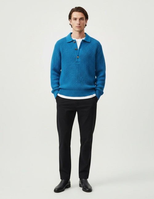 Polo de manga larga de punto para hombre para primavera