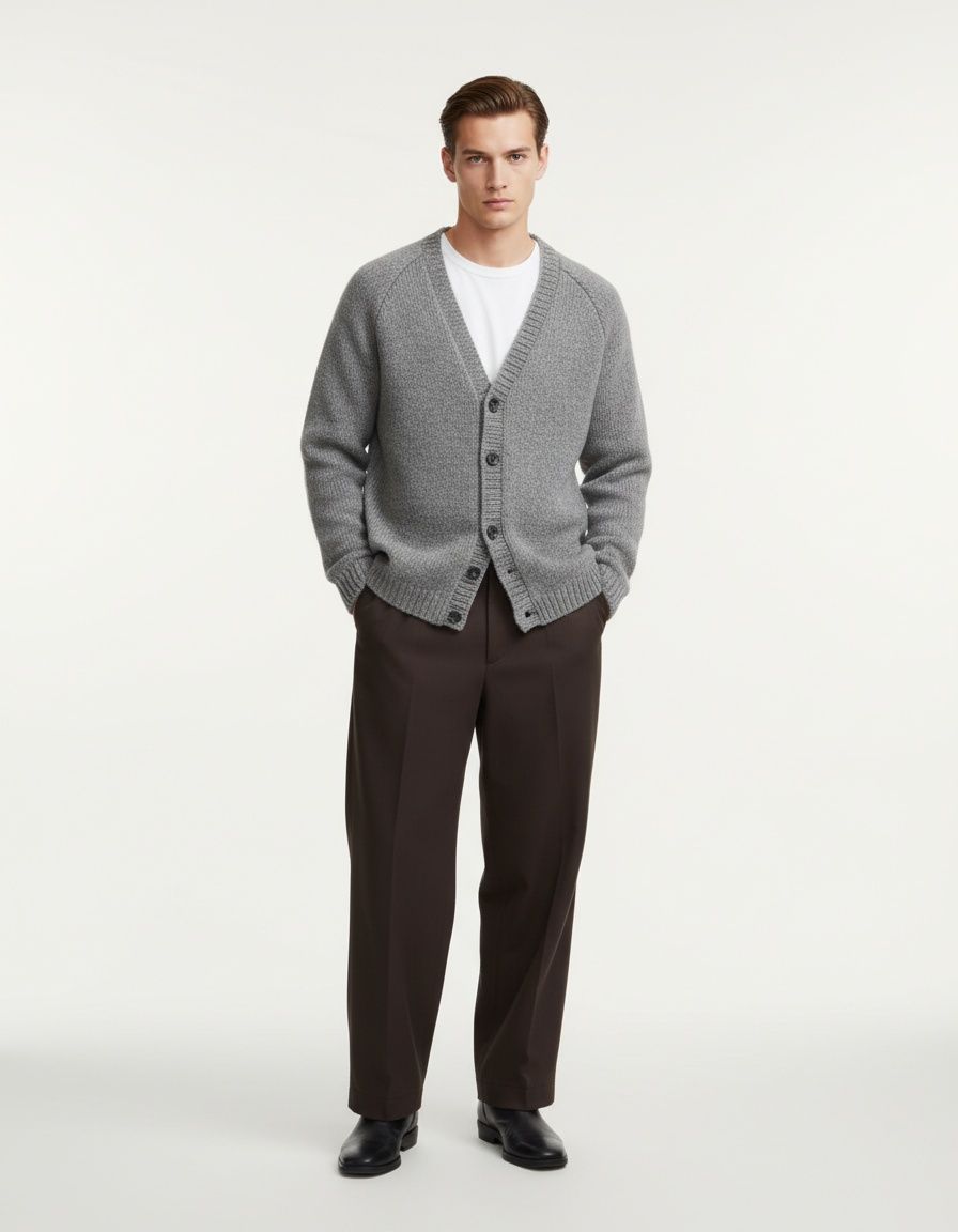 V-Neck Slim Fit Knitted Cardigan with Button Detail for Men's Casual Winter Wear