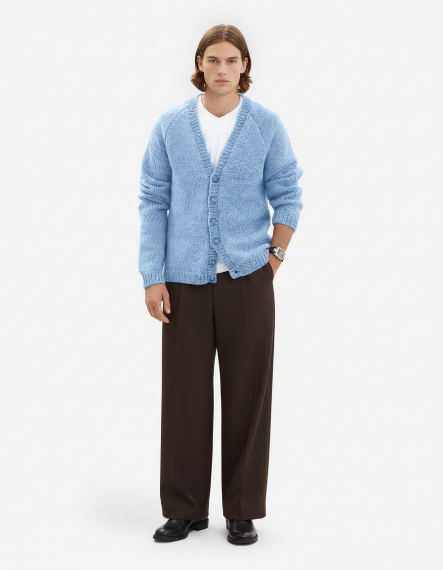 V-Neck Slim Fit Knitted Cardigan with Button Detail for Men's Casual Winter Wear