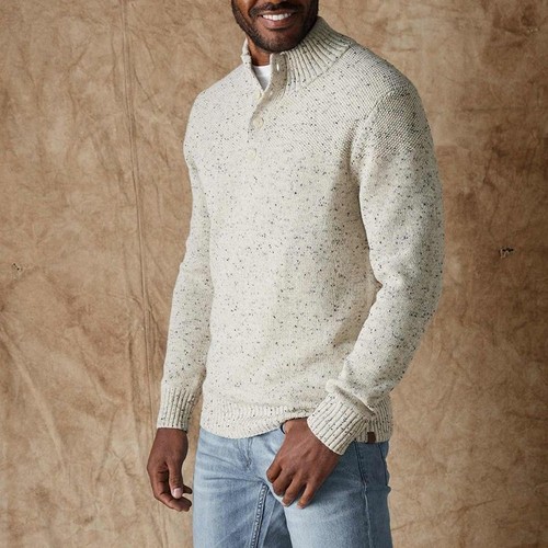 Slim Fit Semi-High Collar Button Sweater for Men's Casual Winter Wear