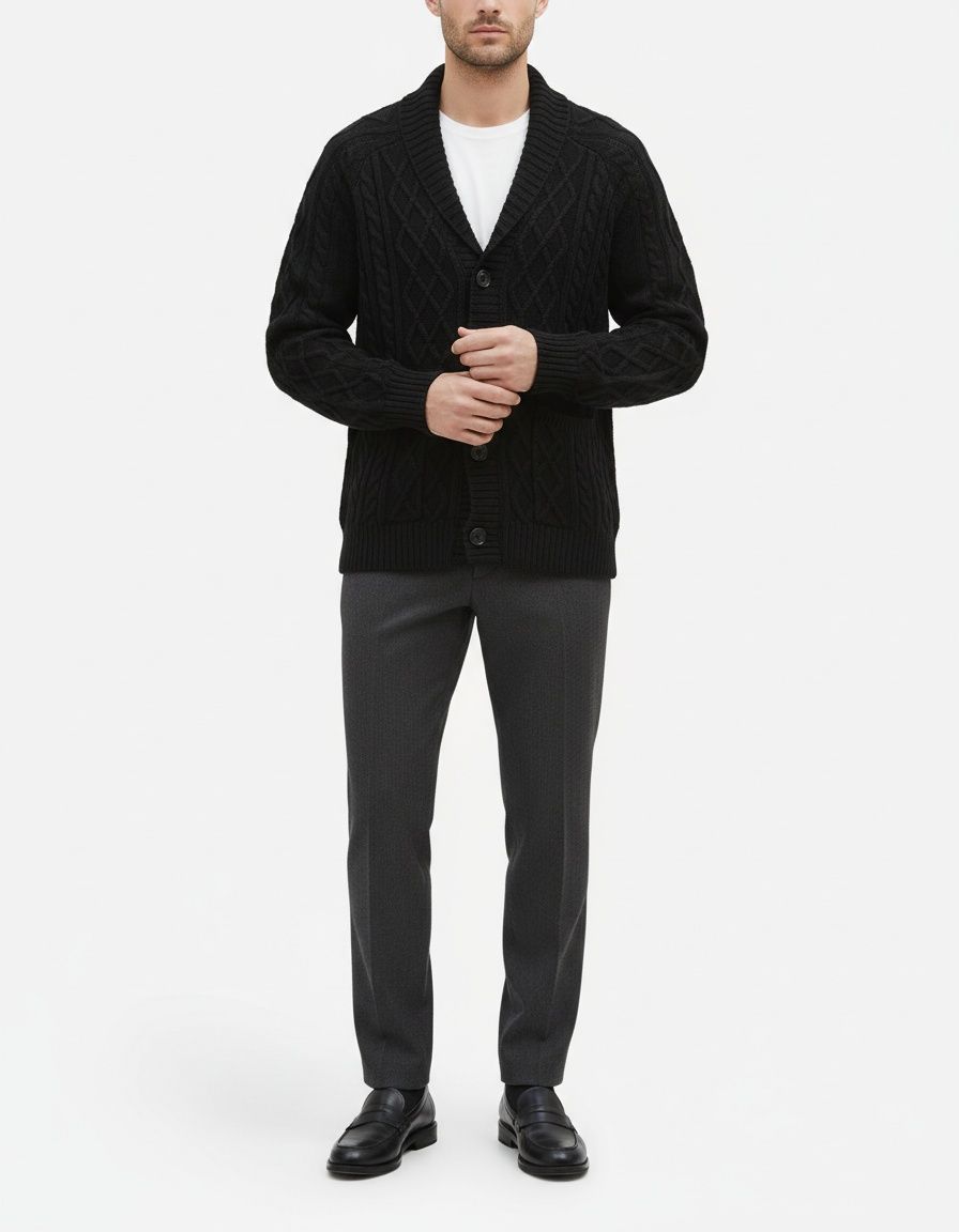 Suéter de invierno ajustado de color liso y largo medio para hombre