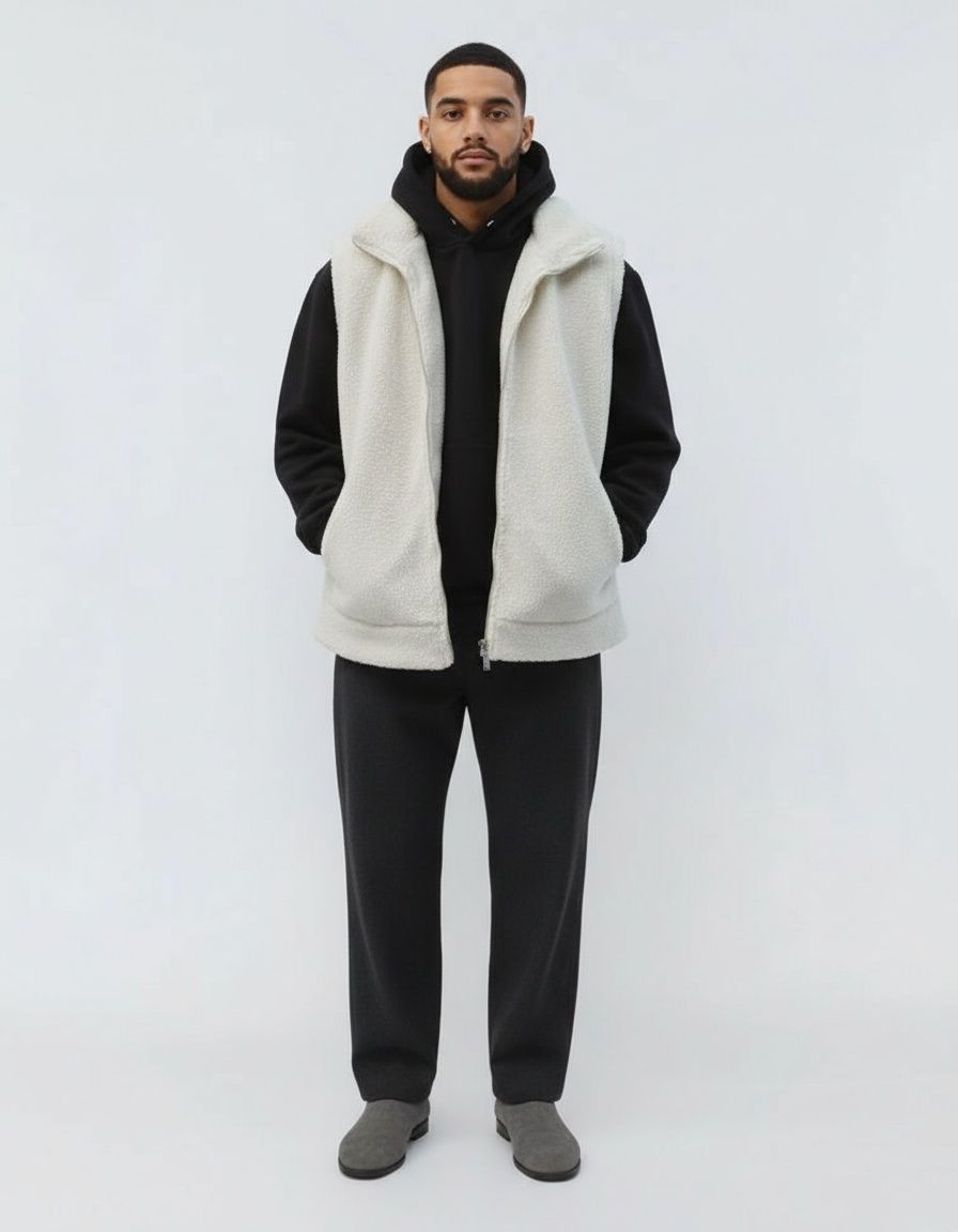 Slim Fit Single-Breasted Plush Winter Vest for Men's Casual Wear