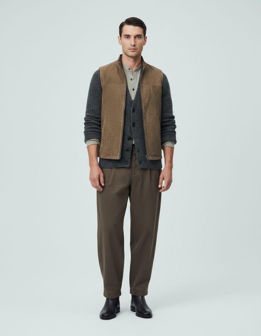 Chaleco de invierno retro de color liso con diseño de patchwork para uso informal masculino.