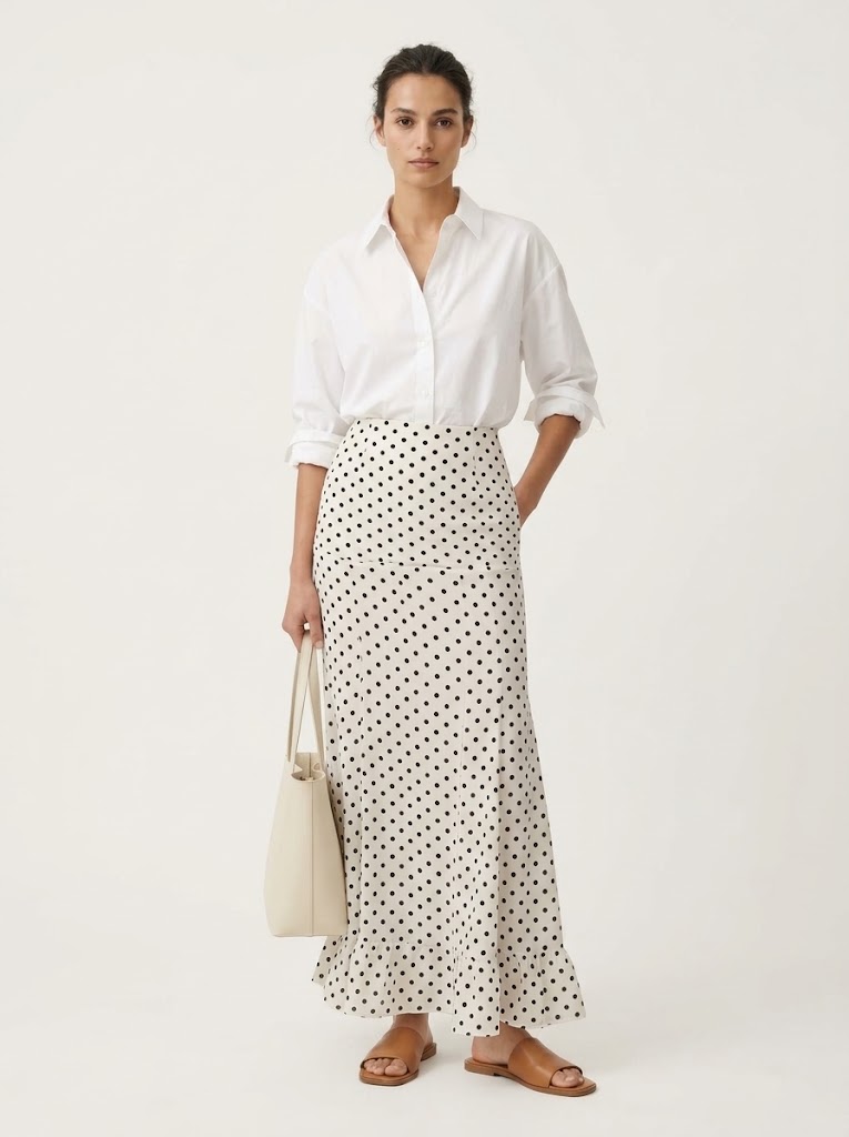 Polka Dot High Waist Mermaid Maxi Skirt