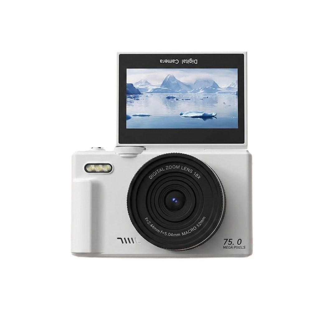 5K Digital Camera 75MP with 3-Inch 180° Flip Screen, WiFi Sharing, 18x Zoom, Smart Beauty Mode, 1150mAh Battery