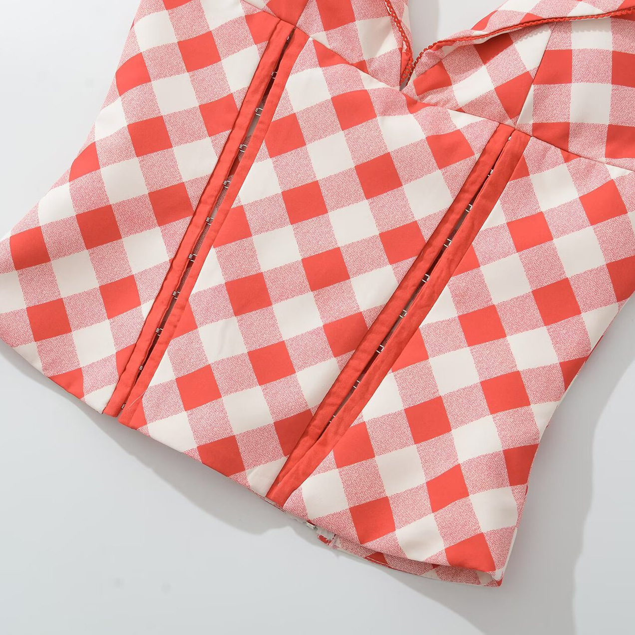 Red Plaid Halter Backless Crop Top KUN-00089