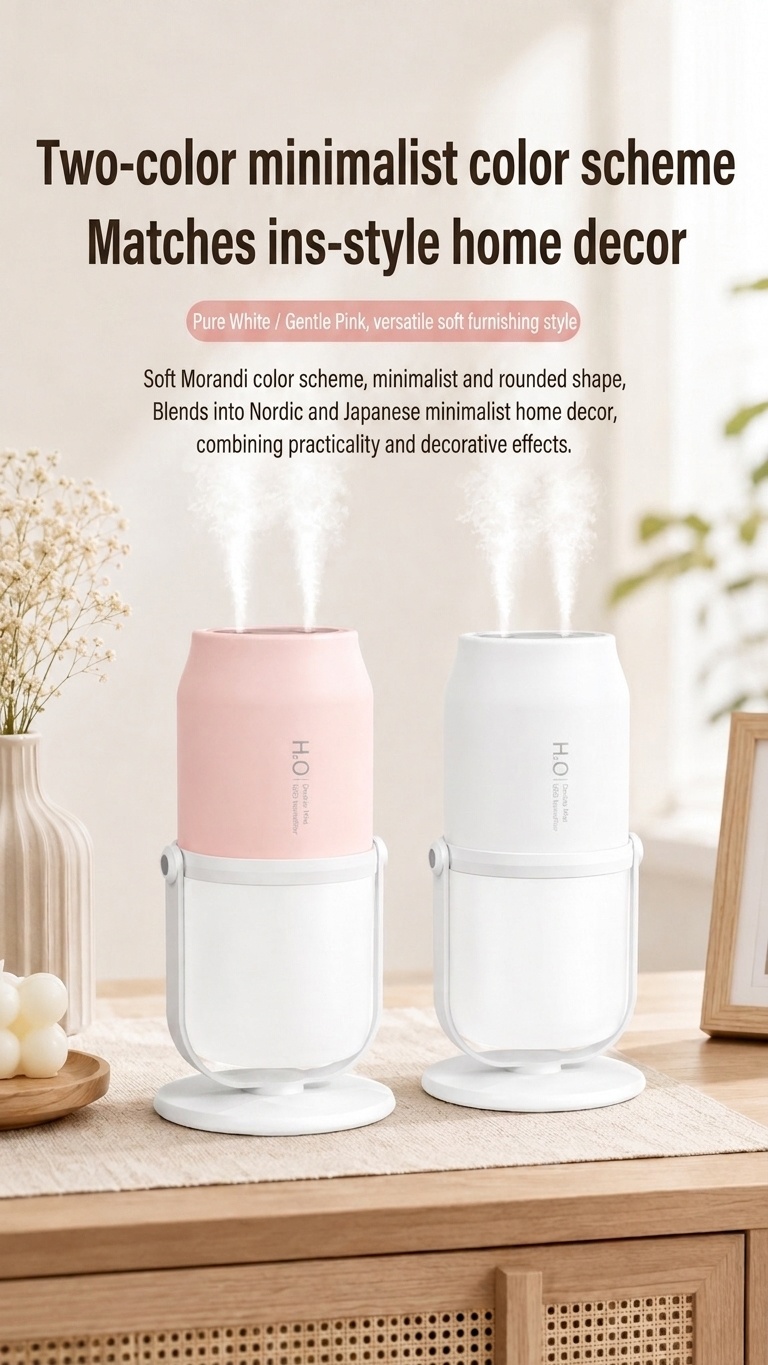 Portable Dual-Mist Wireless Humidifier with 1800mAh Battery & 280ml Tank, White