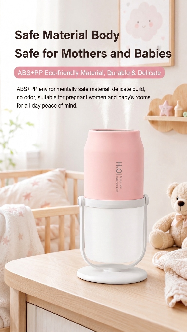 Portable Dual-Mist Wireless Humidifier with 1800mAh Battery & 280ml Tank, White