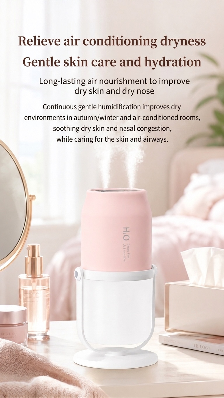 Portable Dual-Mist Wireless Humidifier with 1800mAh Battery & 280ml Tank, White