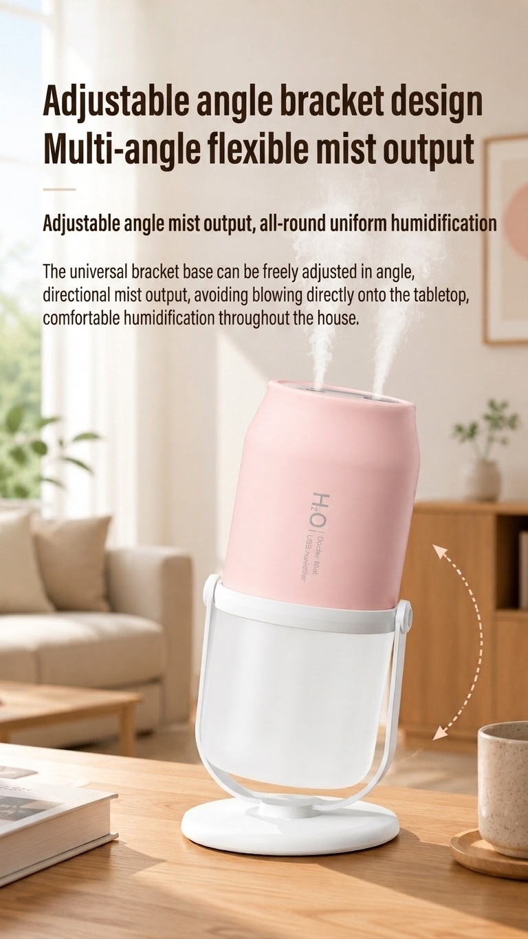 Portable Dual-Mist Wireless Humidifier with 1800mAh Battery & 280ml Tank, White
