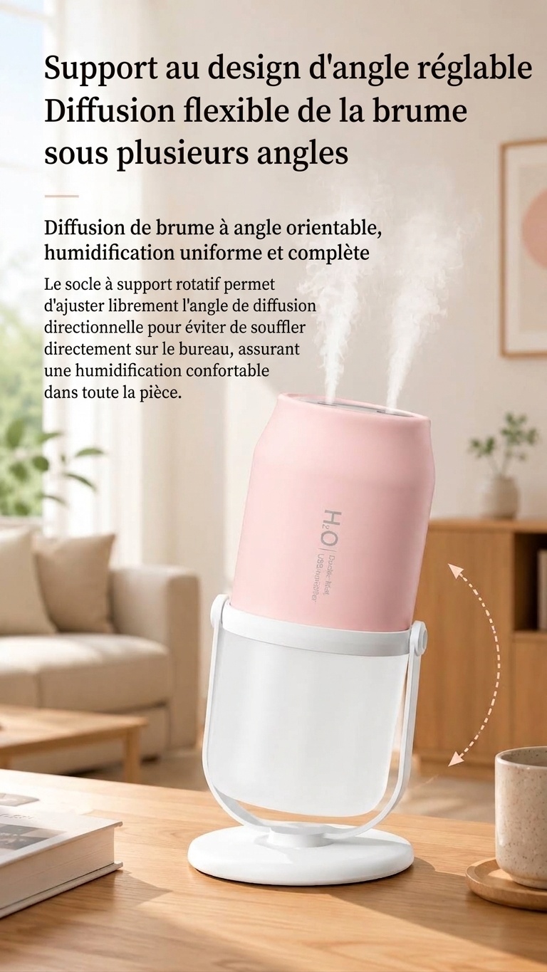 Humidificateur portable sans fil à double brumisation avec batterie de 1800 mAh et réservoir de 280 ml, blanc