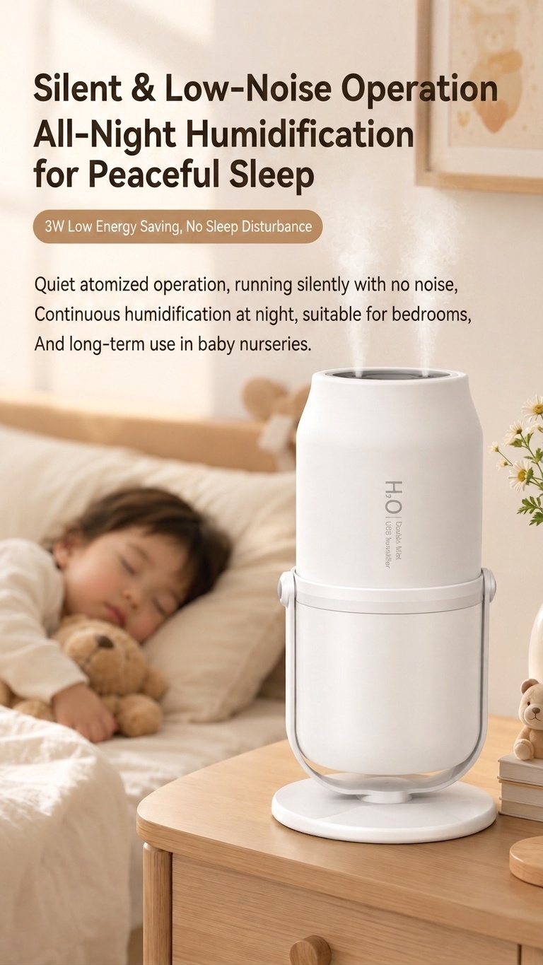 Portable Dual-Mist Wireless Humidifier with 1800mAh Battery & 280ml Tank, White