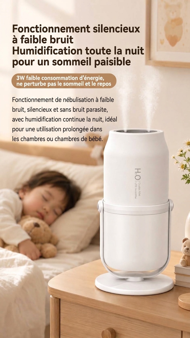 Humidificateur portable sans fil à double brumisation avec batterie de 1800 mAh et réservoir de 280 ml, blanc