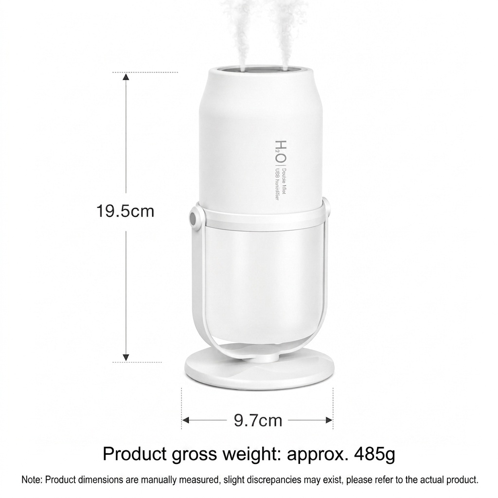 Portable Dual-Mist Wireless Humidifier with 1800mAh Battery & 280ml Tank, White