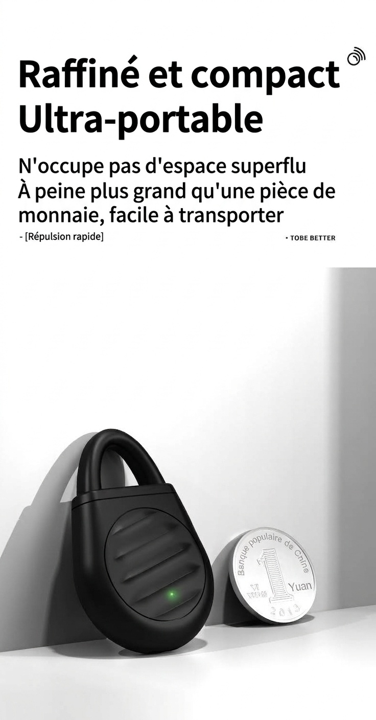 Répulsif anti-nuisibles ultrasonique portable avec batterie 90 mAh et sans produits chimiques, blanc/jaune/noir