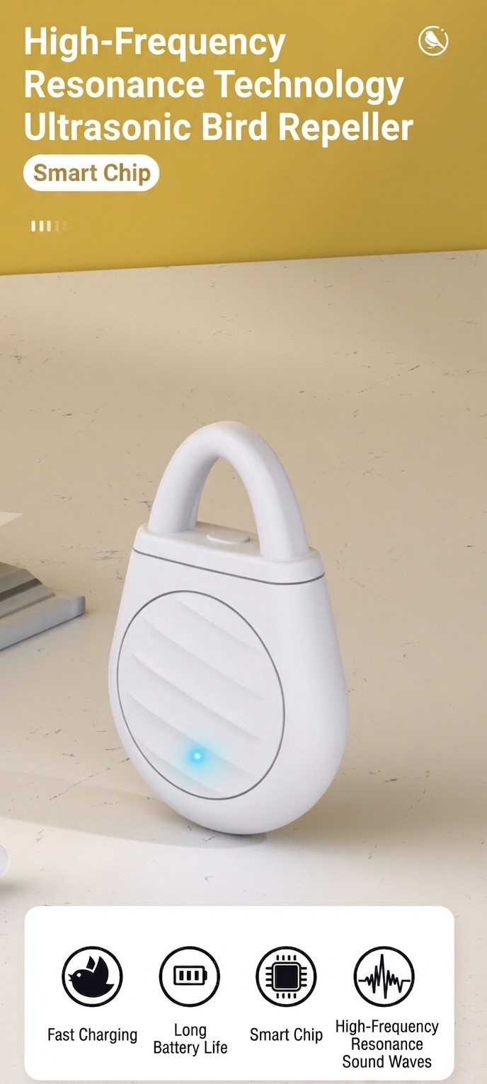 Portable Ultrasonic Pest Repeller with 90mAh Battery & Chemical-Free, White/Yellow/Black