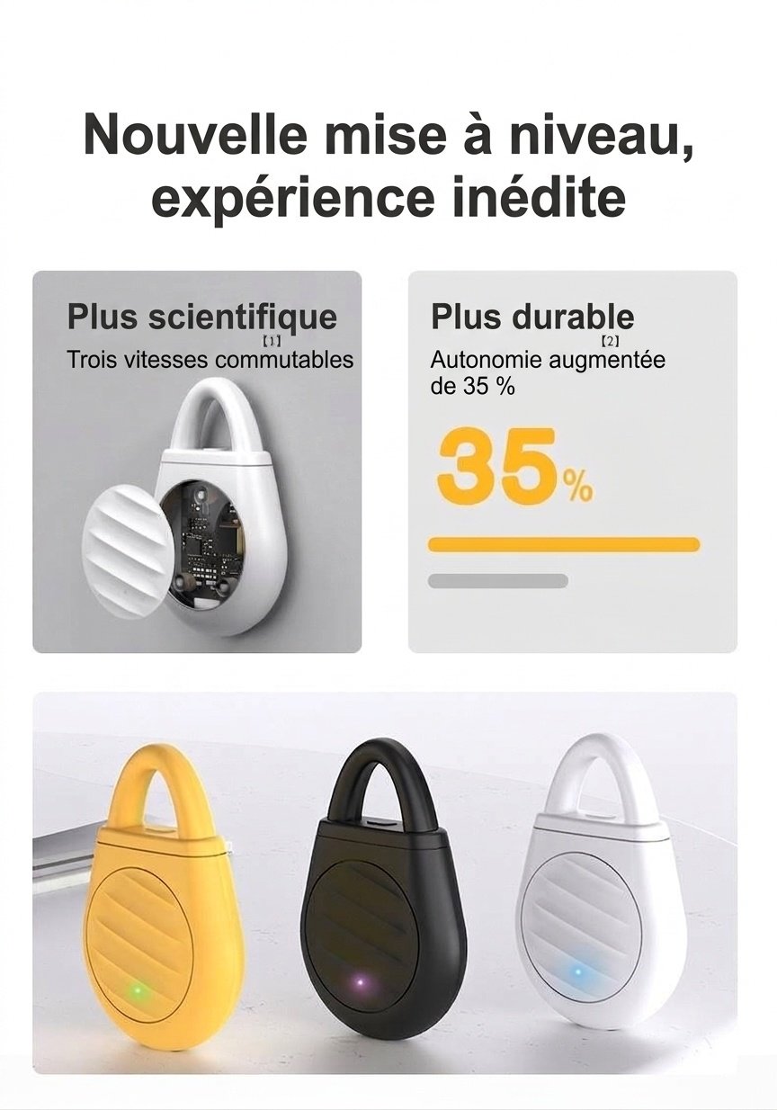 Répulsif anti-nuisibles ultrasonique portable avec batterie 90 mAh et sans produits chimiques, blanc/jaune/noir