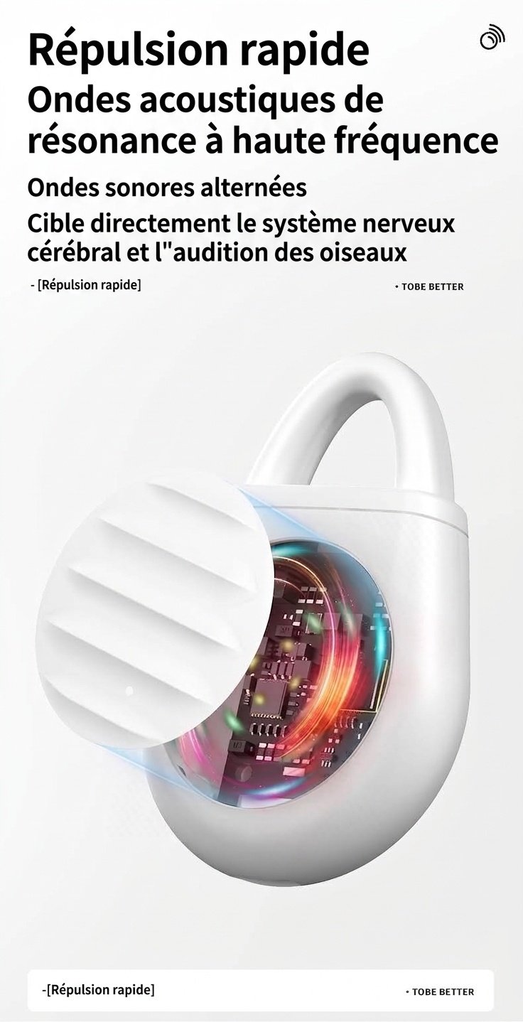 Répulsif anti-nuisibles ultrasonique portable avec batterie 90 mAh et sans produits chimiques, blanc/jaune/noir