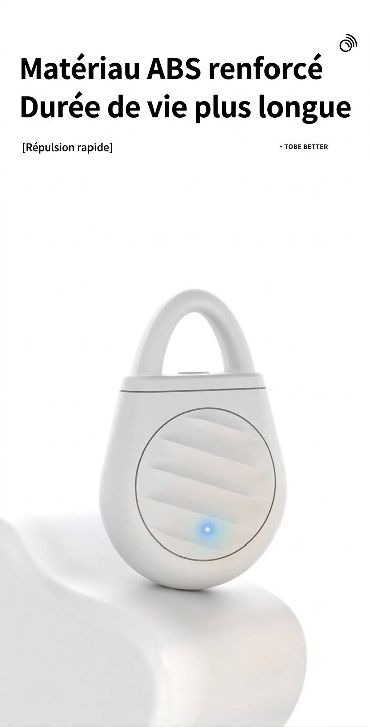 Répulsif anti-nuisibles ultrasonique portable avec batterie 90 mAh et sans produits chimiques, blanc/jaune/noir