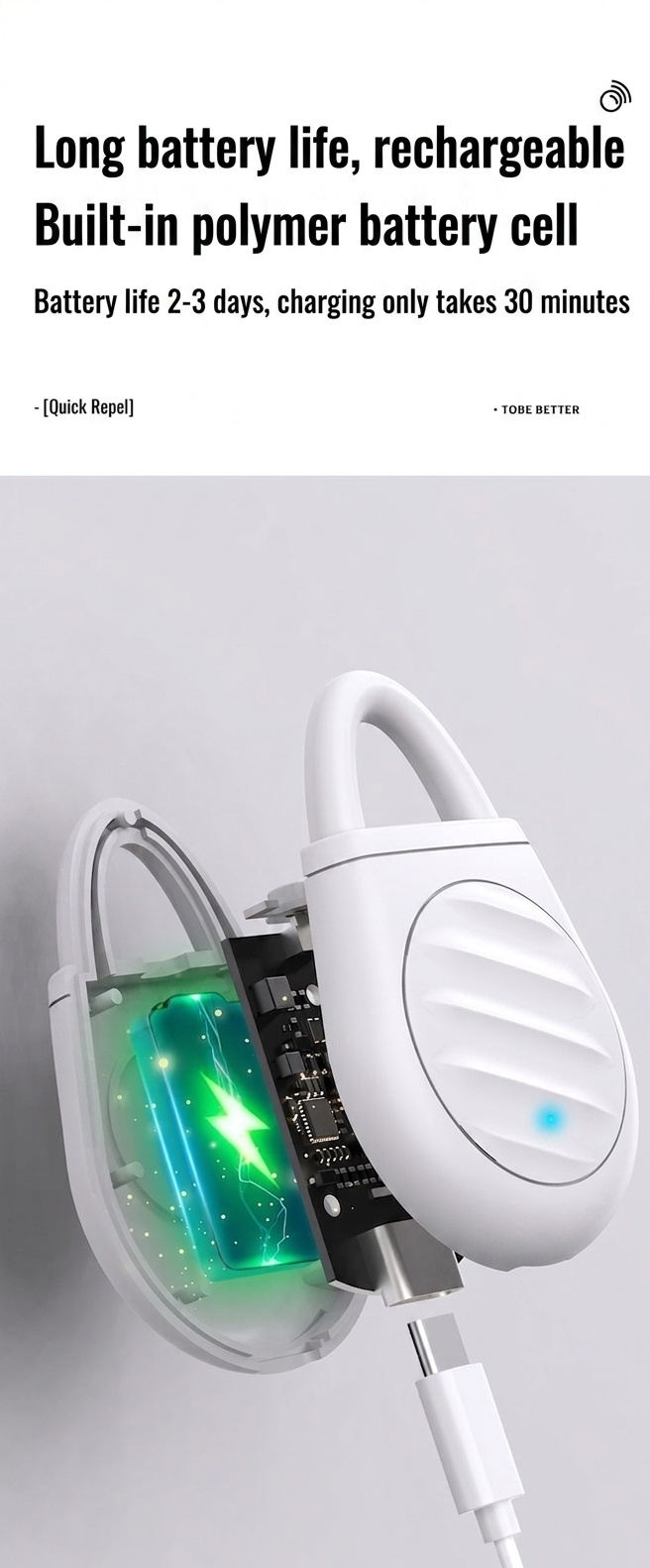 Portable Ultrasonic Pest Repeller with 90mAh Battery & Chemical-Free, White/Yellow/Black