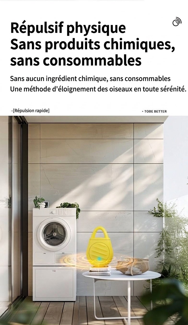 Répulsif anti-nuisibles ultrasonique portable avec batterie 90 mAh et sans produits chimiques, blanc/jaune/noir