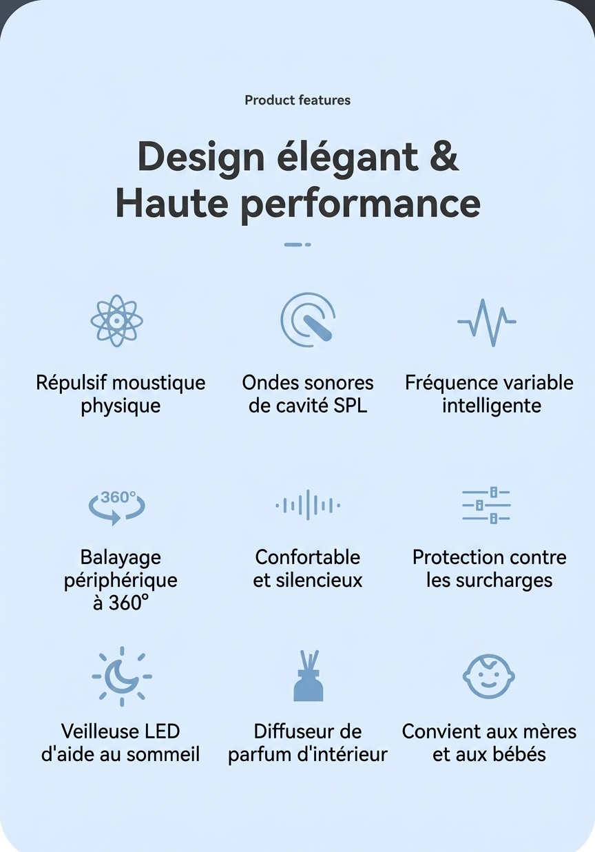 Veilleuse anti-moustiques ultrasonique silencieuse avec diffuseur d'huiles essentielles, blanc/vert