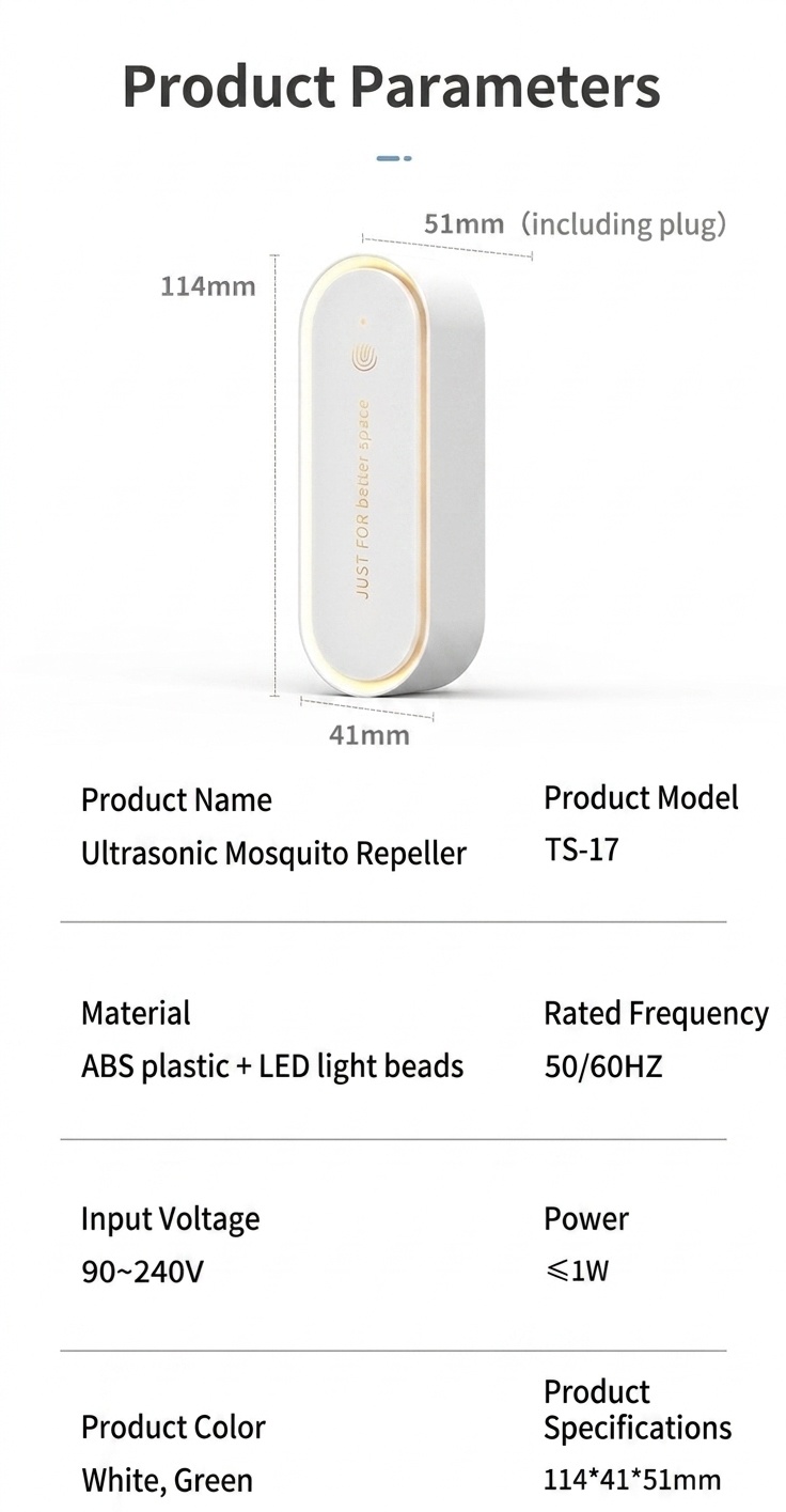 Silent Ultrasonic Mosquito Repellent Night Light with Aromatherapy Slot, White/Green