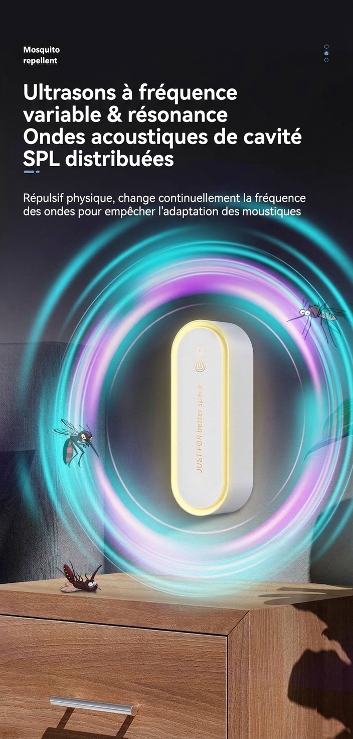 Veilleuse anti-moustiques ultrasonique silencieuse avec diffuseur d'huiles essentielles, blanc/vert
