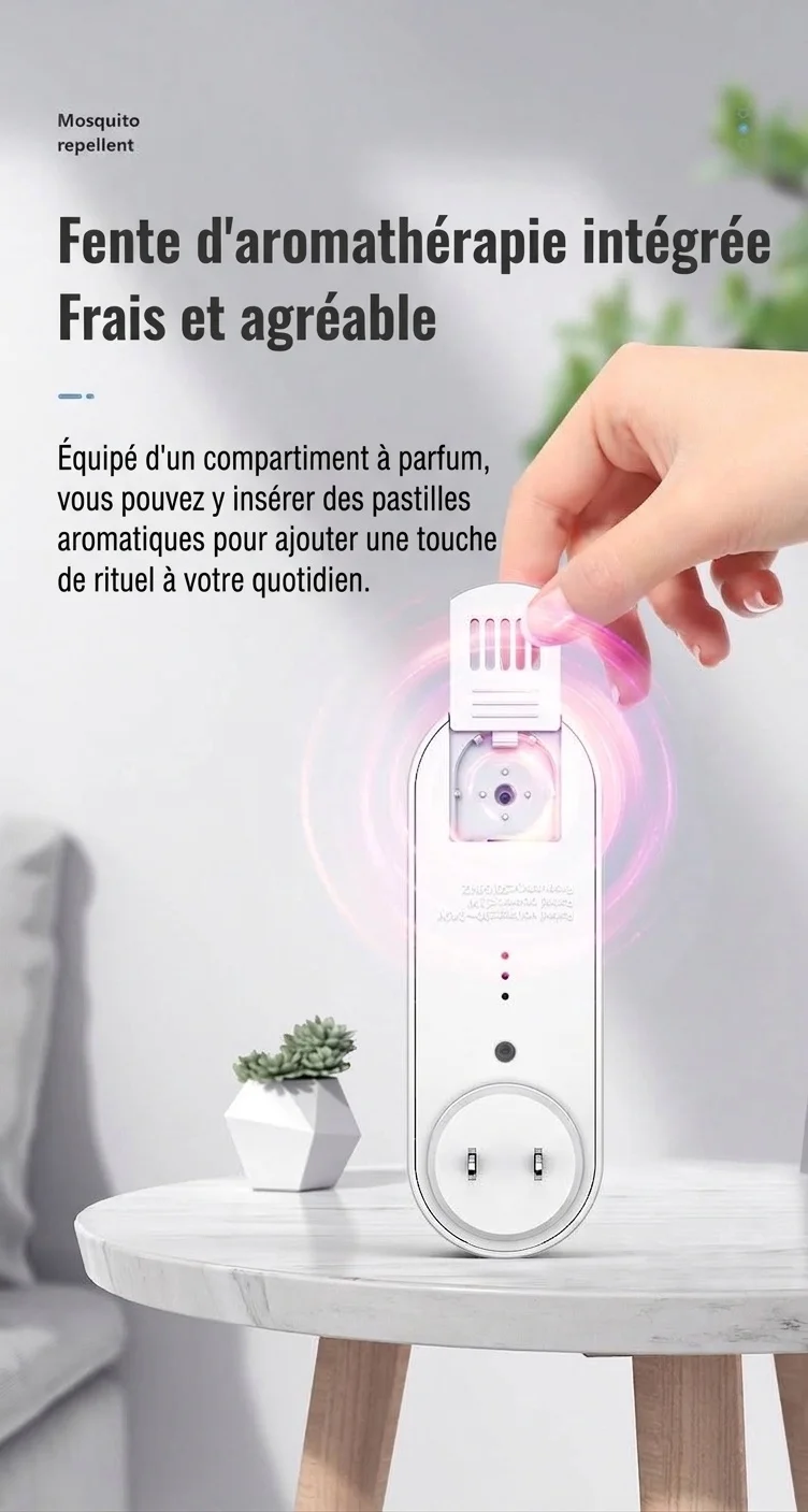 Veilleuse anti-moustiques ultrasonique silencieuse avec diffuseur d'huiles essentielles, blanc/vert