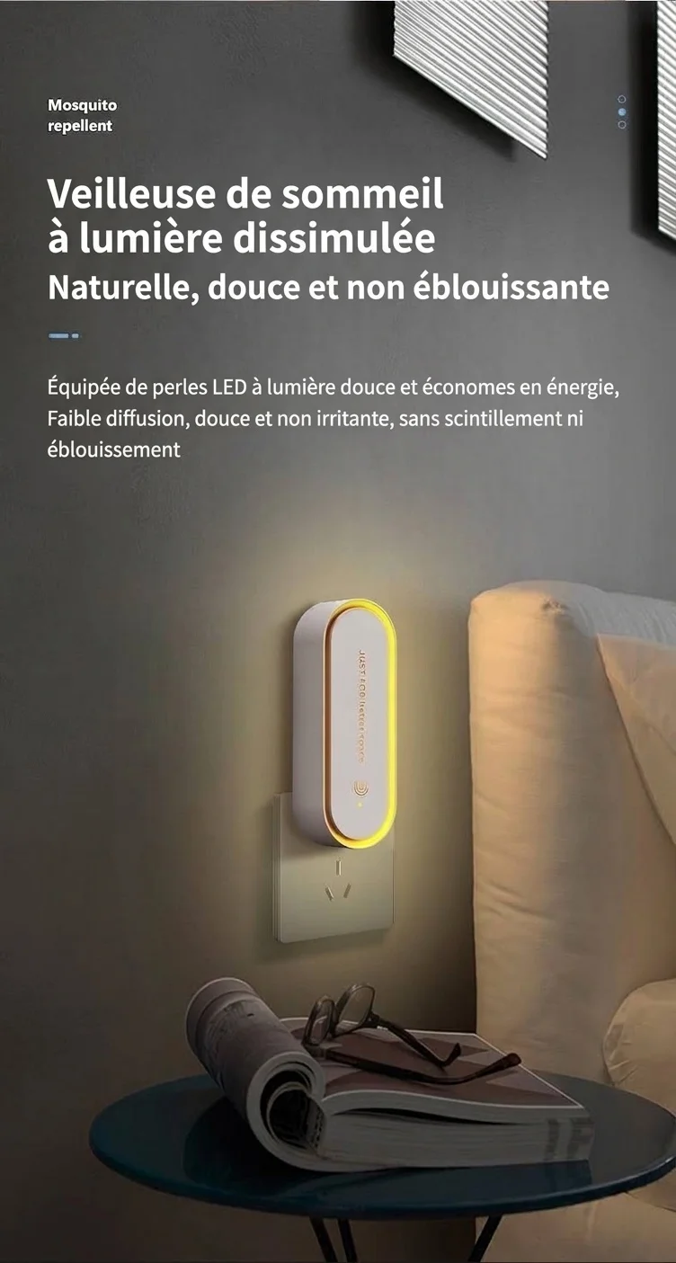 Veilleuse anti-moustiques ultrasonique silencieuse avec diffuseur d'huiles essentielles, blanc/vert