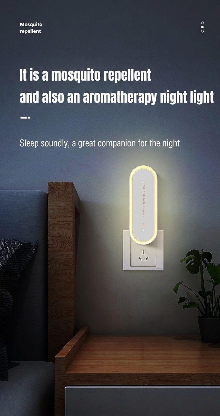 Silent Ultrasonic Mosquito Repellent Night Light with Aromatherapy Slot, White/Green
